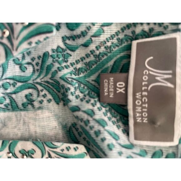 JM Collections Woman Mint Green and White Sequined Boho Blouse with Flaired Bell - Picture 4 of 13